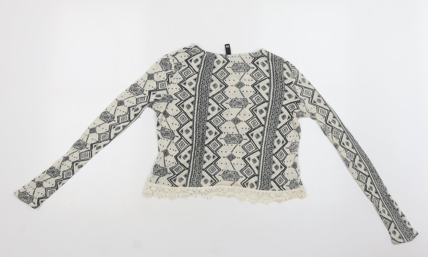 H&M Womens Beige Crew Neck Geometric Viscose Pullover Jumper Size XS   - Lace Detail