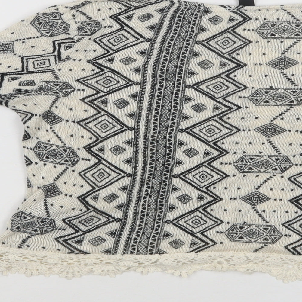 H&M Womens Beige Crew Neck Geometric Viscose Pullover Jumper Size XS   - Lace Detail