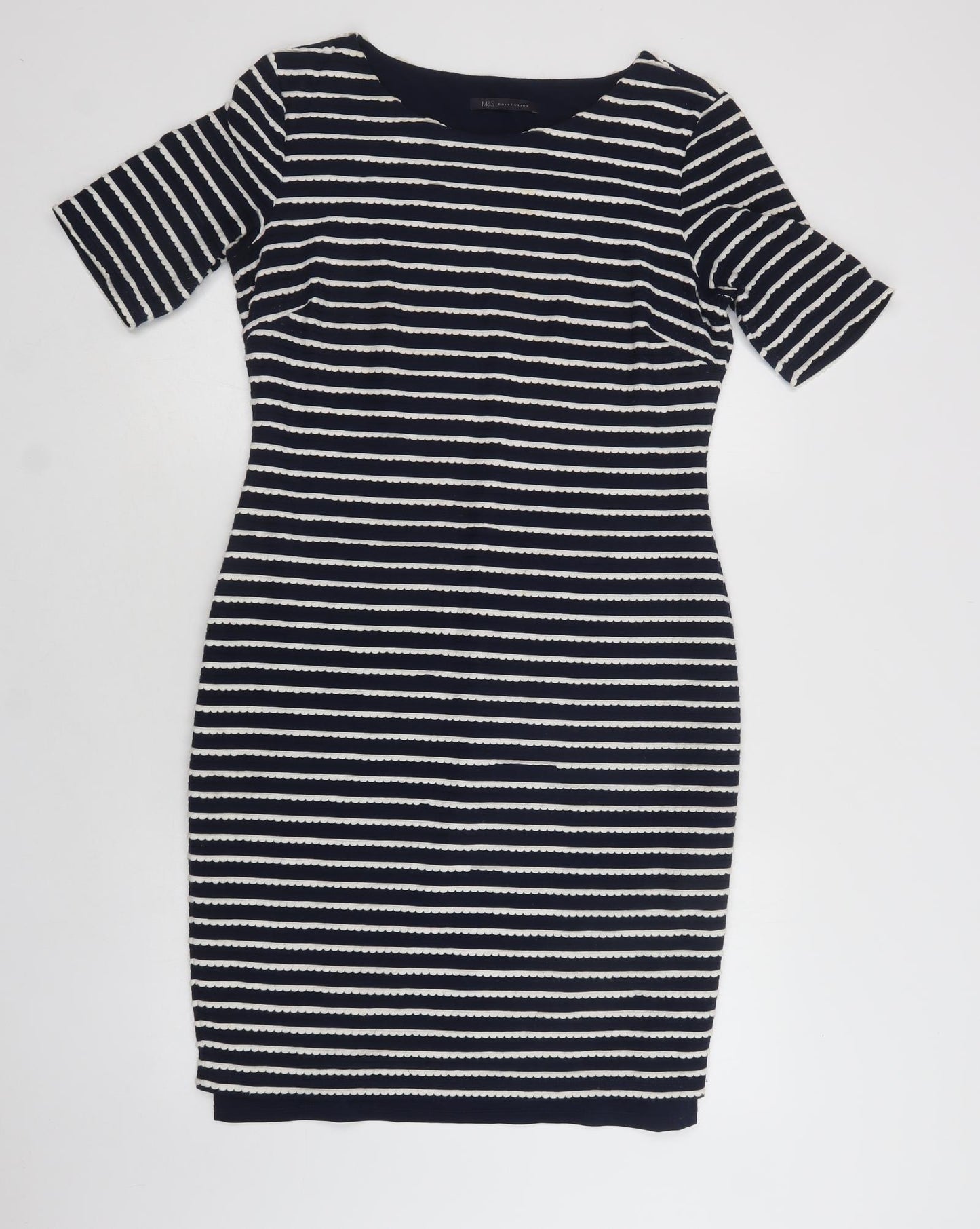 M&S Womens Blue Striped Polyester Bodycon  Size 12  Round Neck