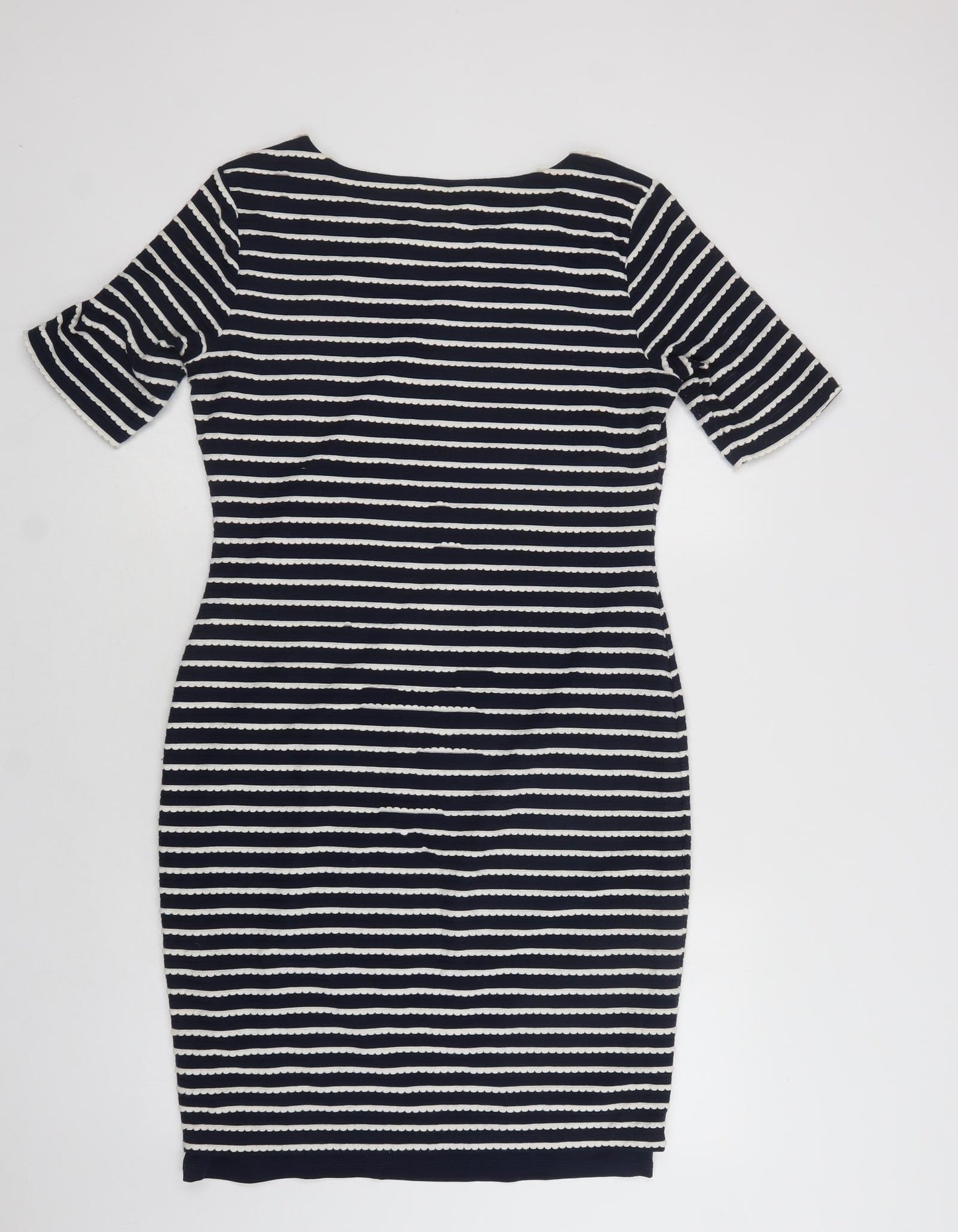 M&S Womens Blue Striped Polyester Bodycon  Size 12  Round Neck