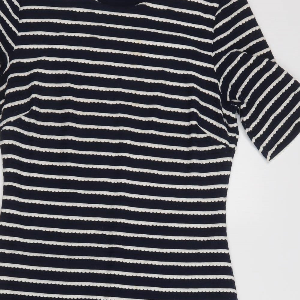 M&S Womens Blue Striped Polyester Bodycon  Size 12  Round Neck