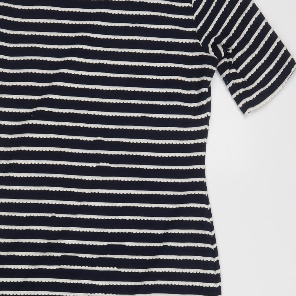 M&S Womens Blue Striped Polyester Bodycon  Size 12  Round Neck