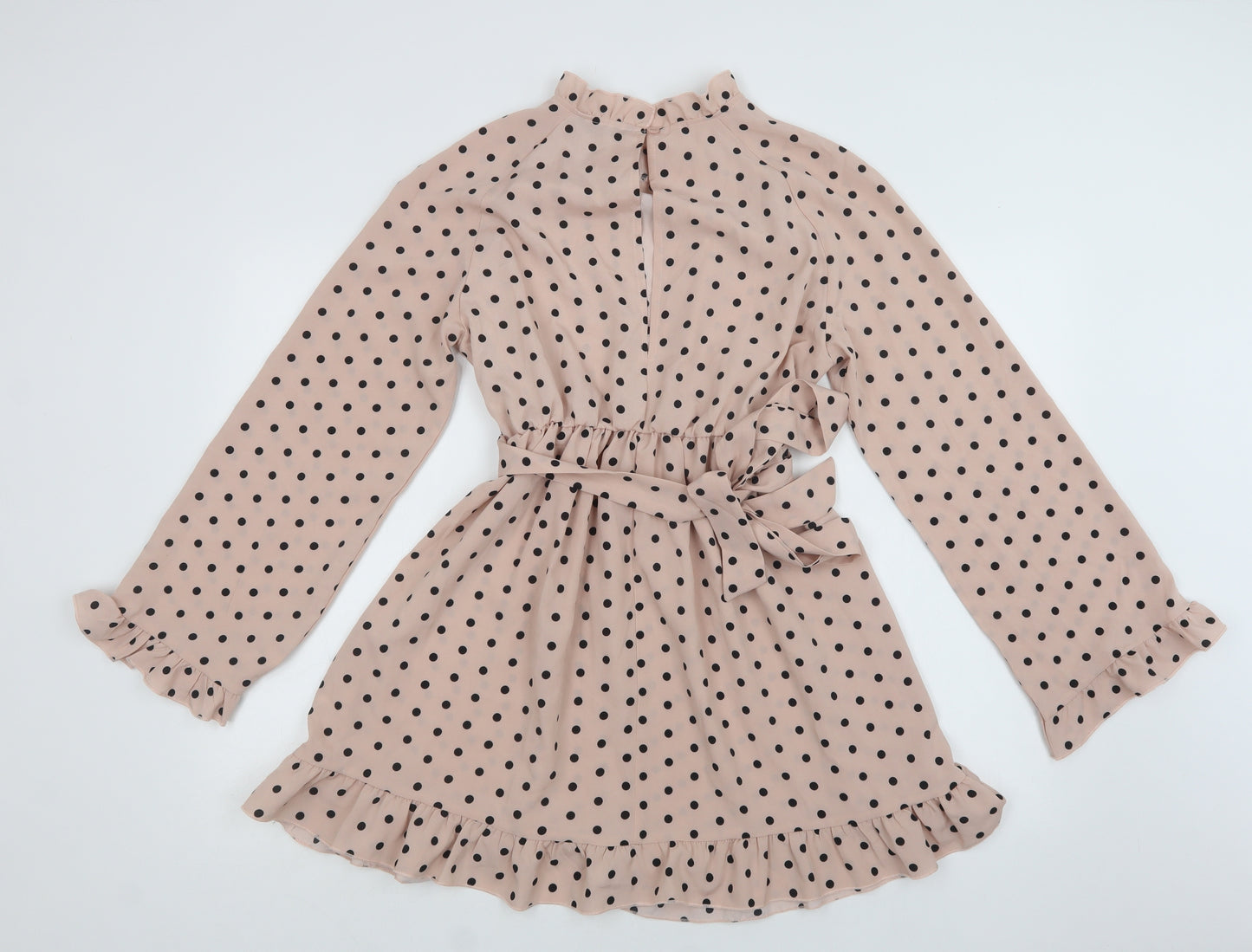 SheIn Womens Pink Polka Dot Polyester Fit & Flare  Size M  Collared Button