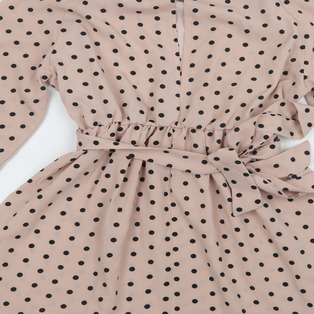 SheIn Womens Pink Polka Dot Polyester Fit & Flare  Size M  Collared Button