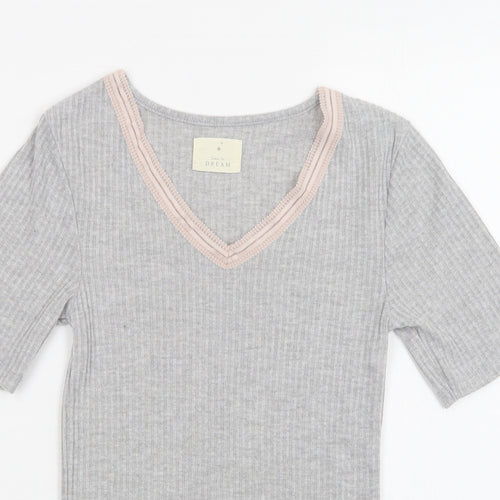 Matalan Womens Grey Solid Polyester Top Pyjama Top Size 8   - Lace Detail
