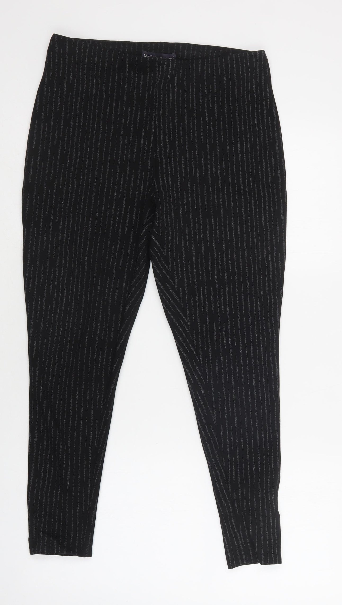 M&S Womens Black Striped Polyester Jegging Trousers Size 12 L27 in Regular