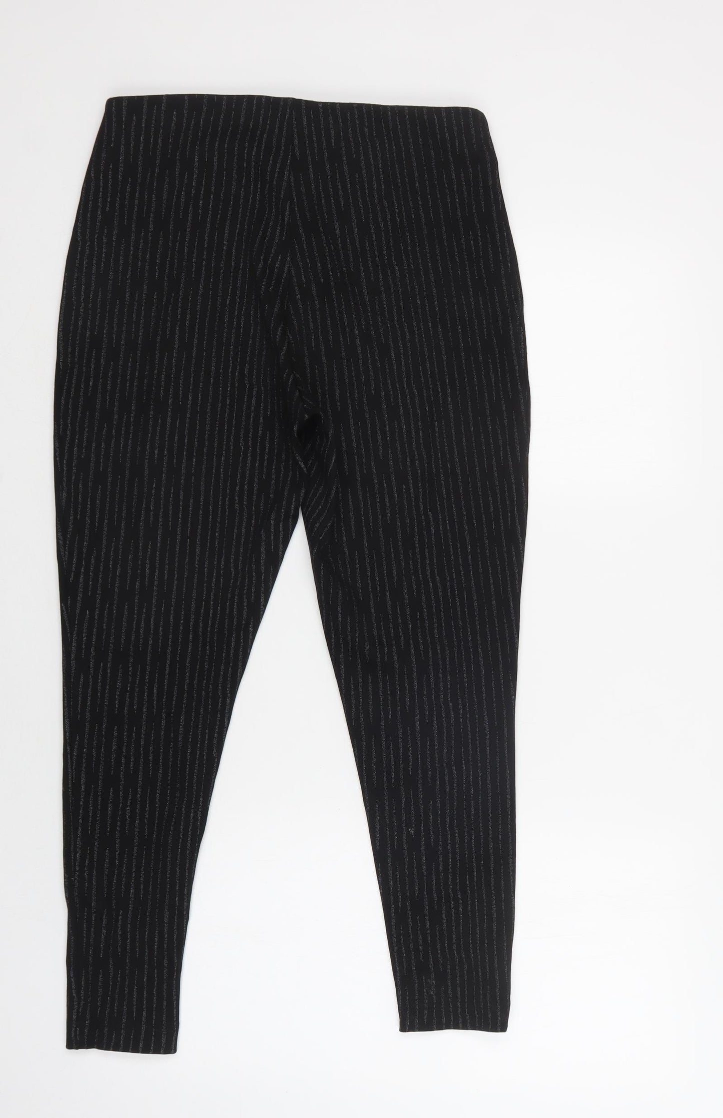 M&S Womens Black Striped Polyester Jegging Trousers Size 12 L27 in Regular