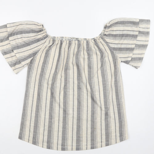 George Womens Beige Striped Polyester Basic Blouse Size 12 Off the Shoulder