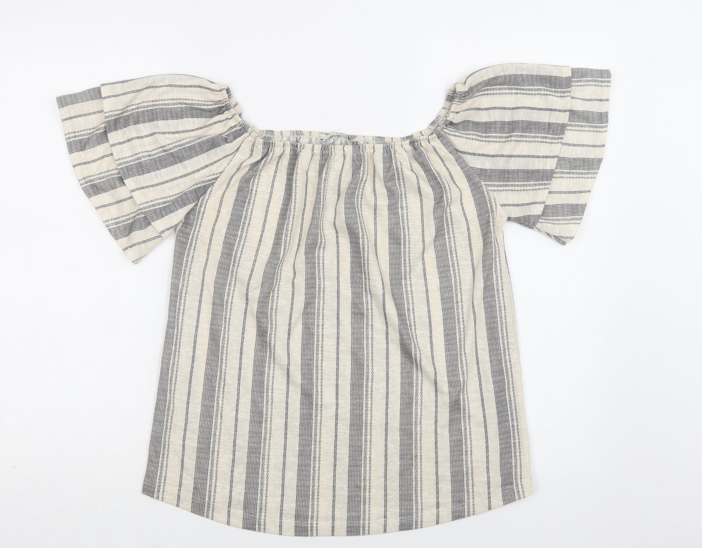 George Womens Beige Striped Polyester Basic Blouse Size 12 Off the Shoulder