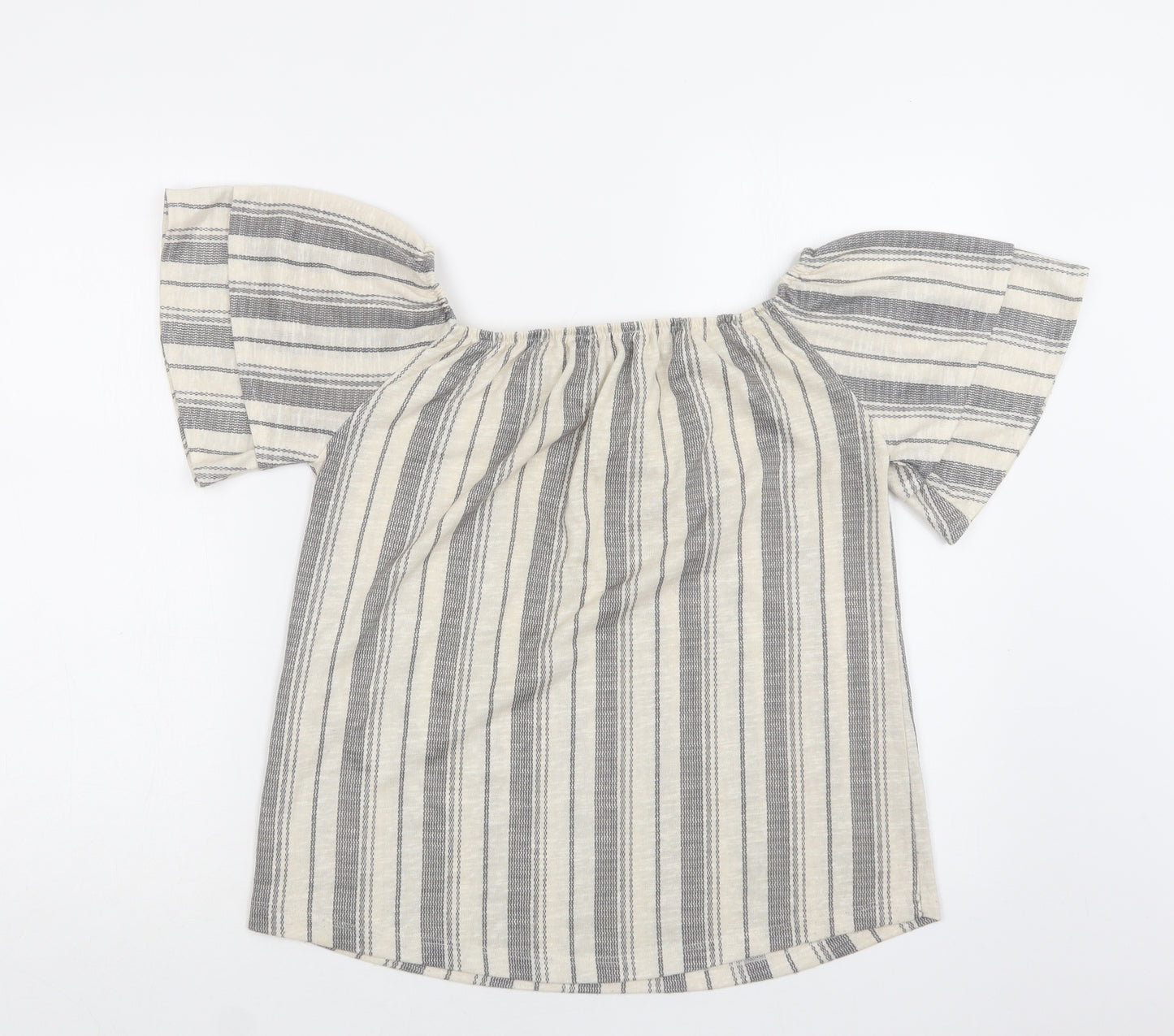 George Womens Beige Striped Polyester Basic Blouse Size 12 Off the Shoulder