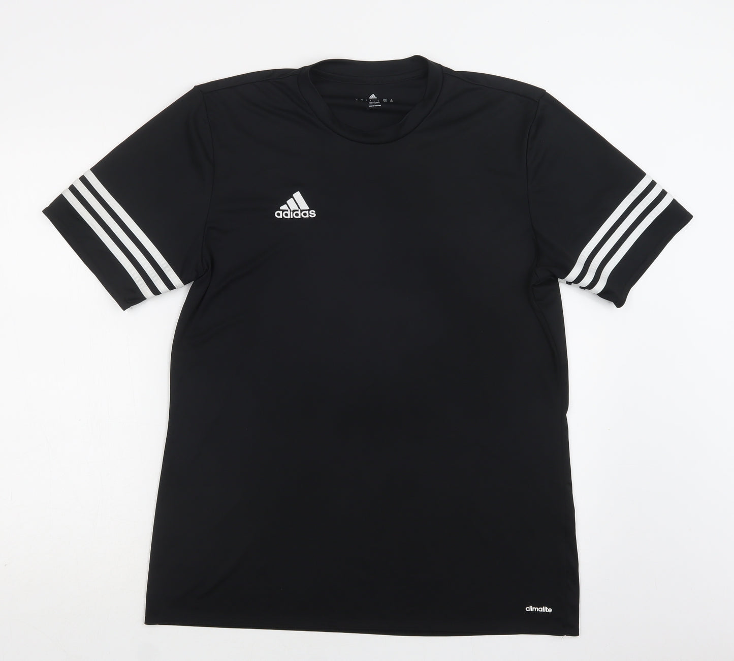 adidas Mens Black Striped Polyester  T-Shirt Size L Crew Neck