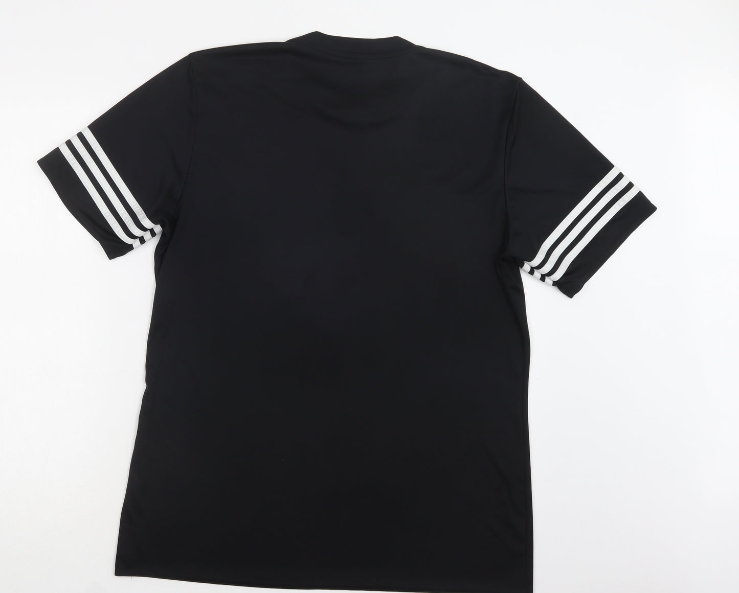 adidas Mens Black Striped Polyester  T-Shirt Size L Crew Neck