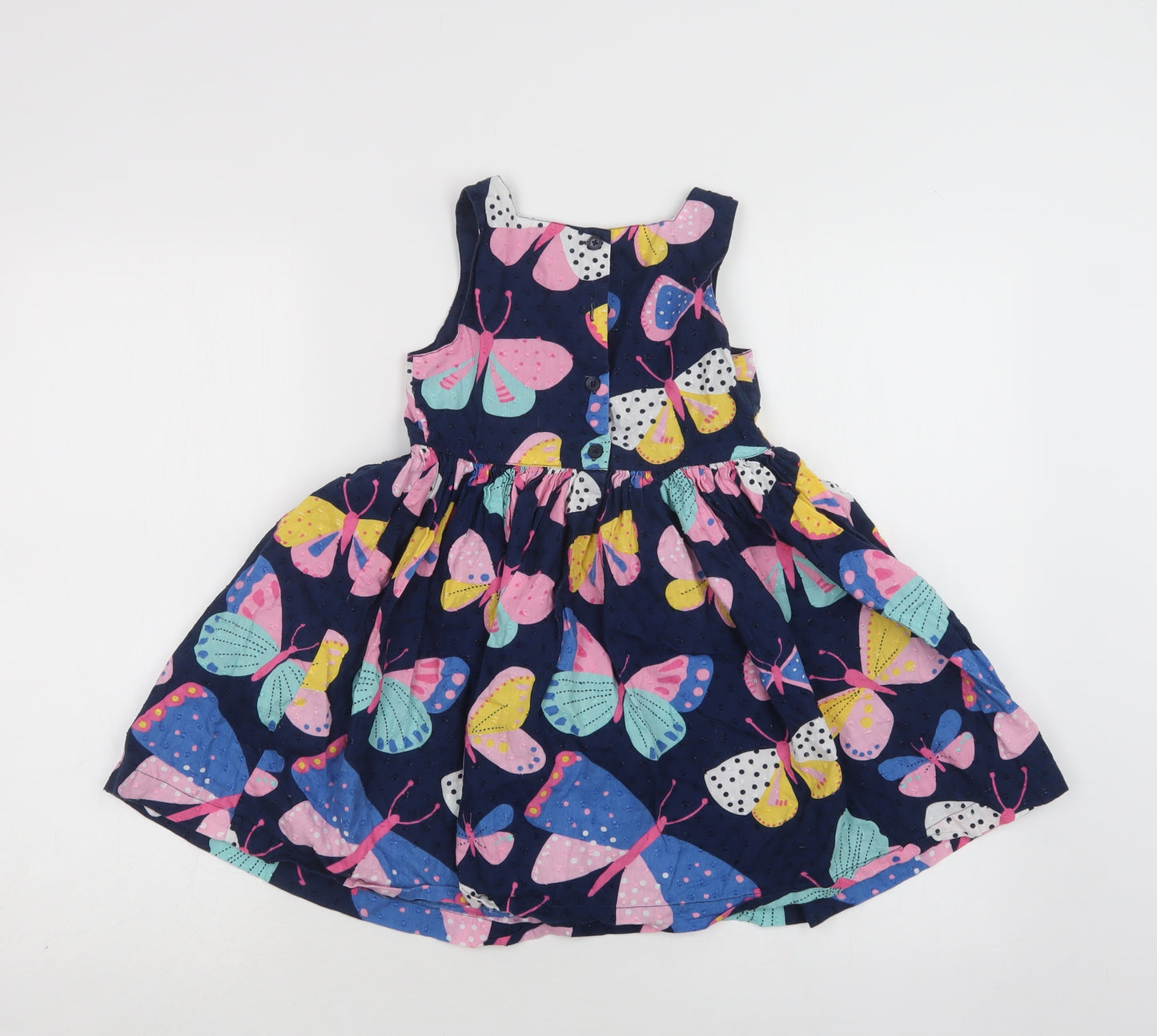 Blue Zoo Girls Blue Geometric Cotton Fit & Flare  Size 5-6 Years  Square Neck Button - Butterfly Print