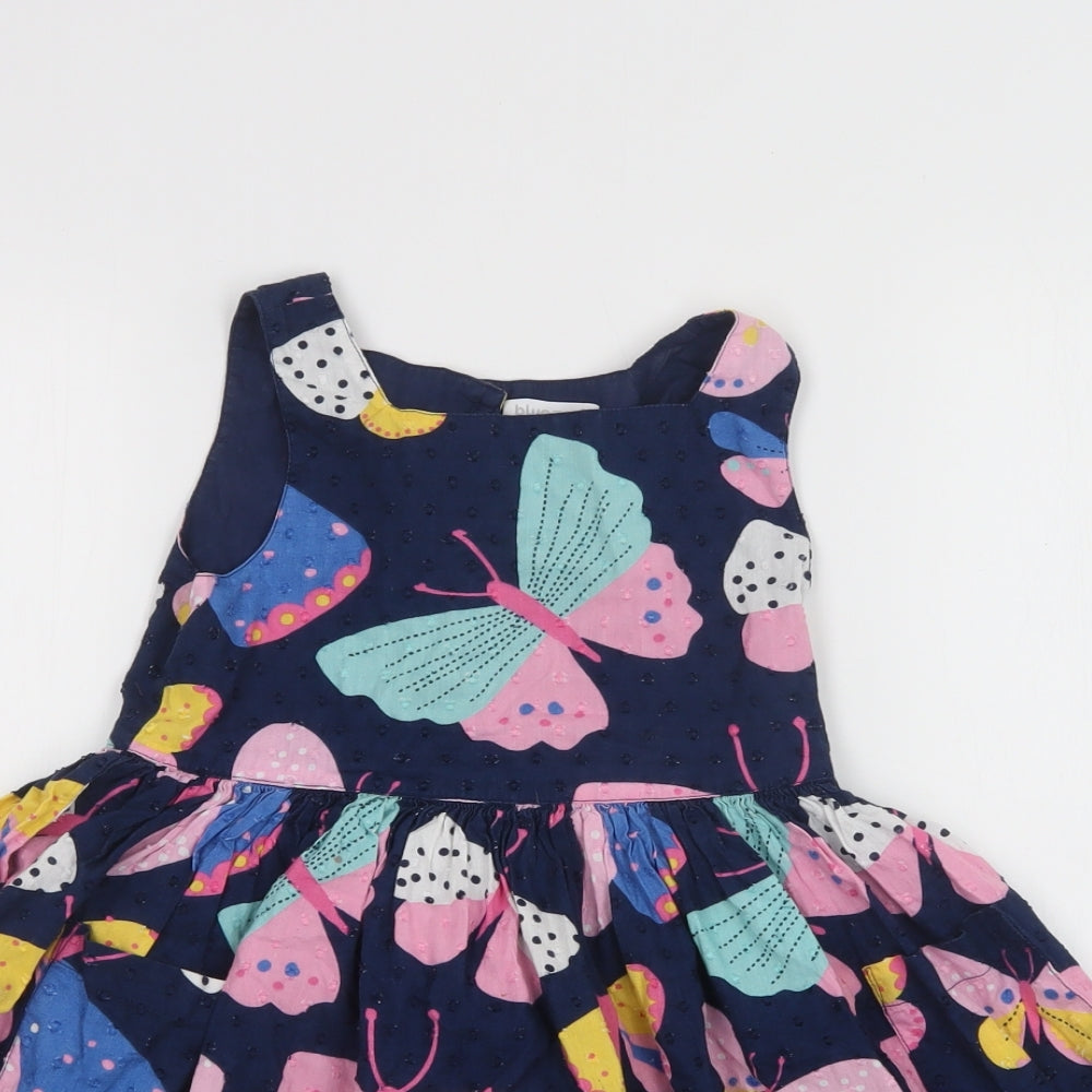 Blue Zoo Girls Blue Geometric Cotton Fit & Flare  Size 5-6 Years  Square Neck Button - Butterfly Print