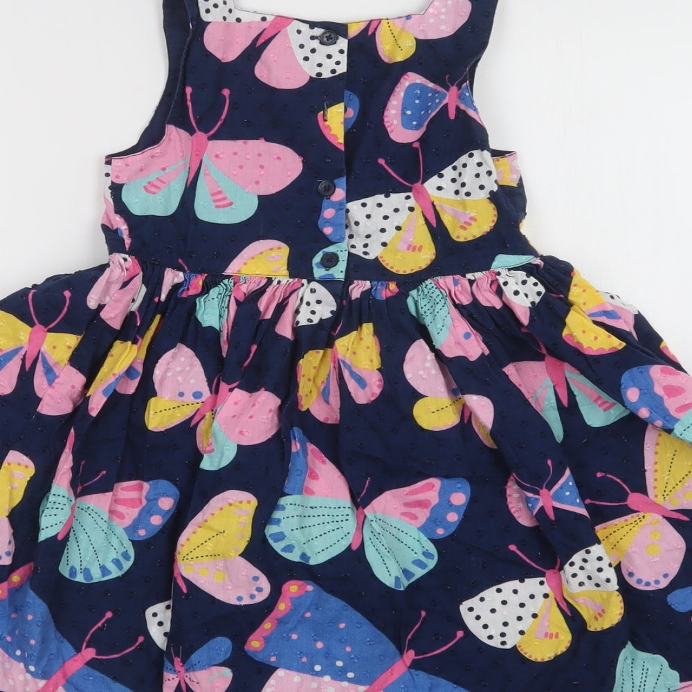 Blue Zoo Girls Blue Geometric Cotton Fit & Flare  Size 5-6 Years  Square Neck Button - Butterfly Print