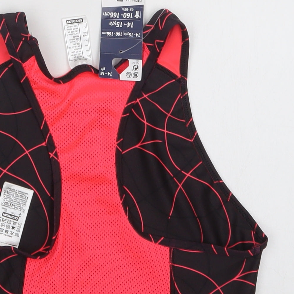 DECATHLON Girls Black Geometric Polyester Cropped Tank Size 14-15 Years Scoop Neck  - Sports Bra