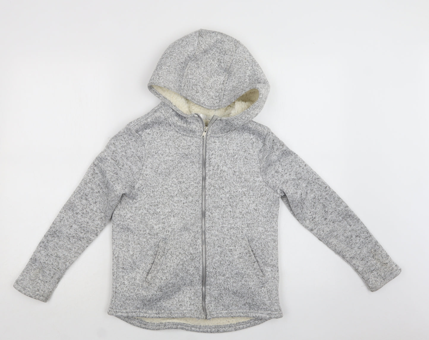 Preworn Girls Grey  Polyester Full Zip Hoodie Size 9-10 Years  Zip - Fluffy Lining