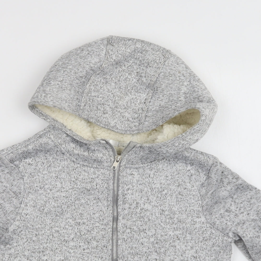Preworn Girls Grey  Polyester Full Zip Hoodie Size 9-10 Years  Zip - Fluffy Lining
