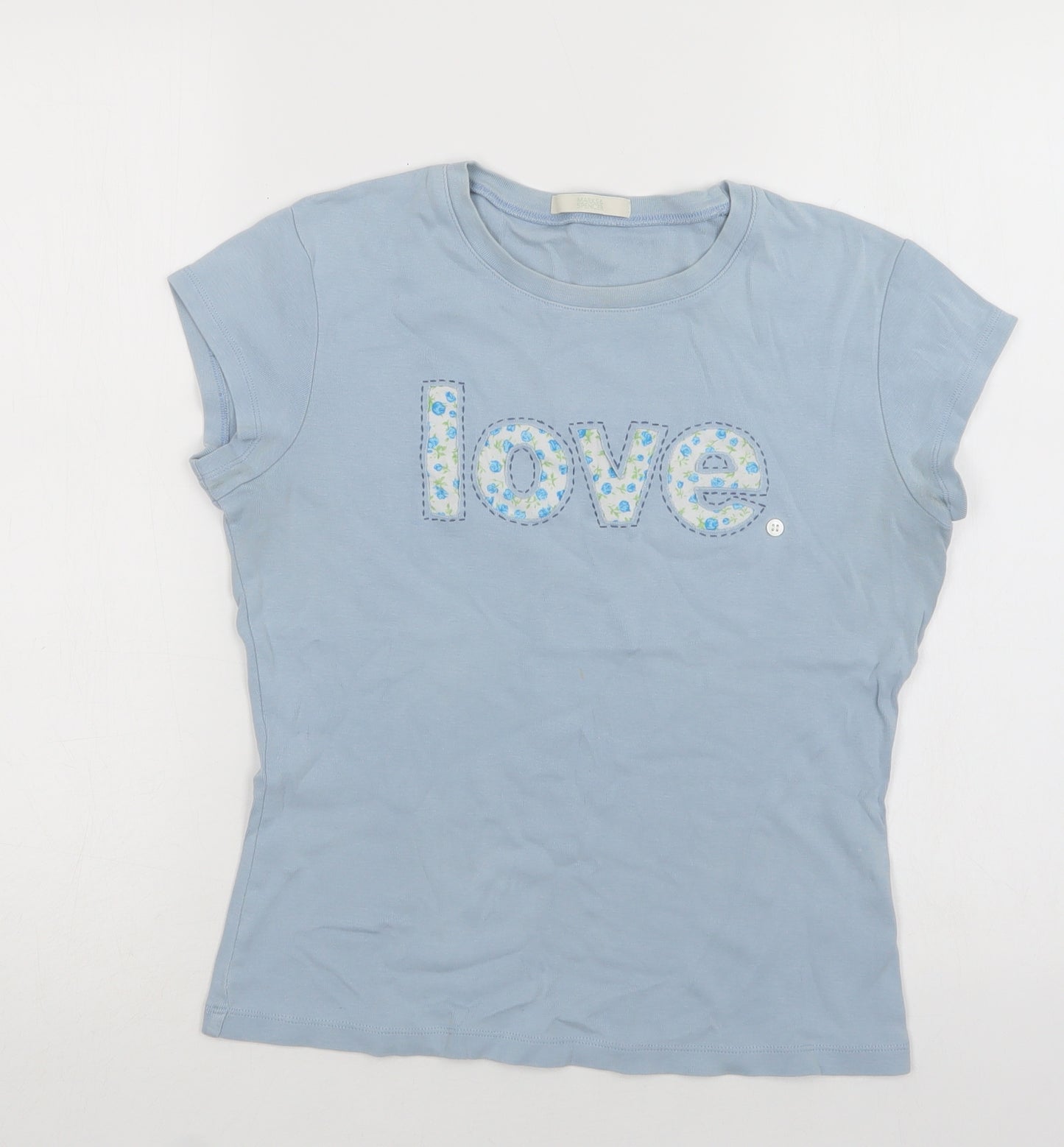 M&S Womens Blue  Cotton Basic T-Shirt Size 12 Crew Neck