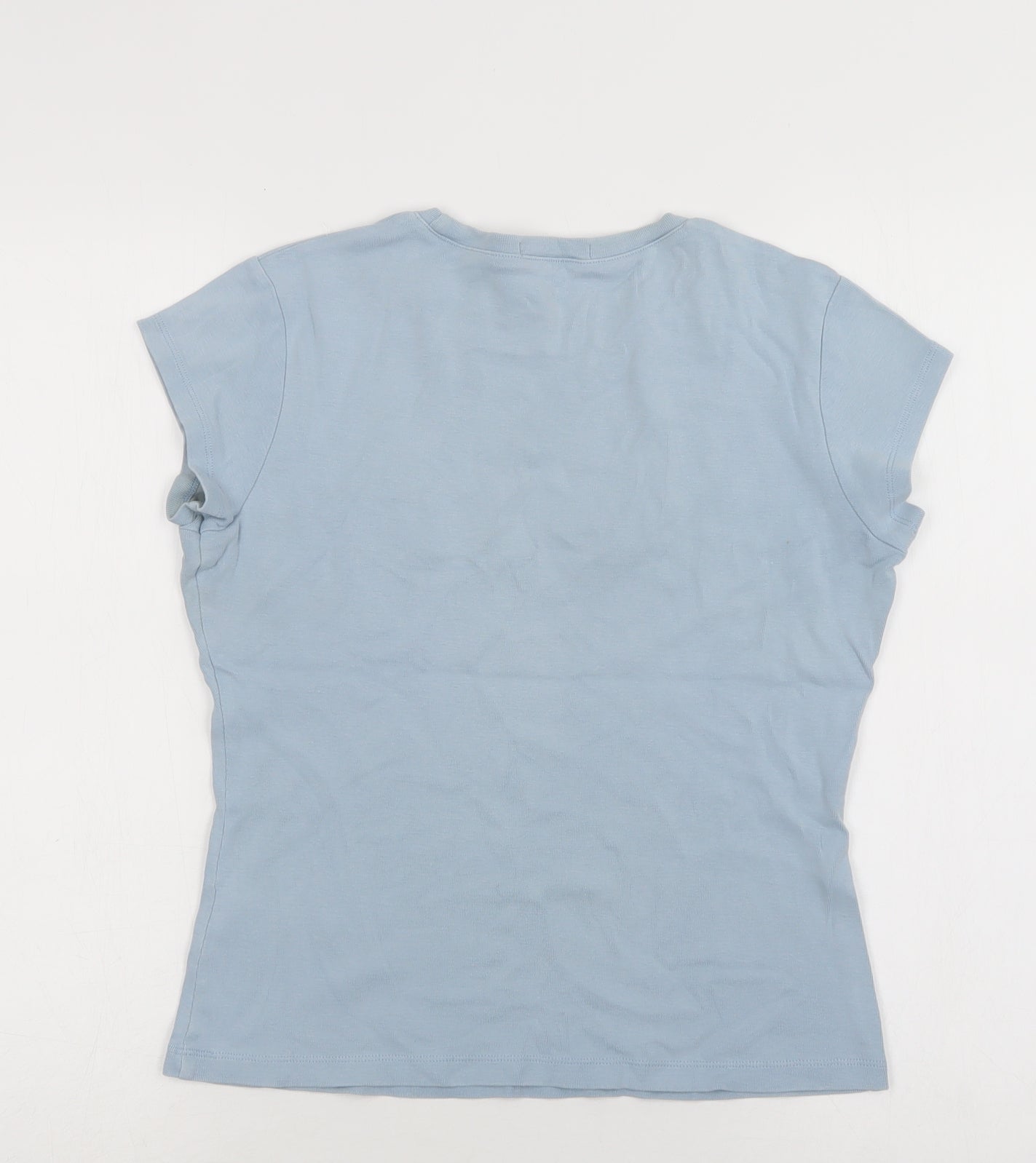M&S Womens Blue  Cotton Basic T-Shirt Size 12 Crew Neck