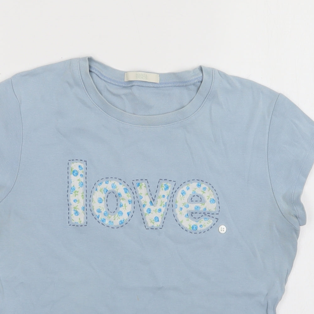 M&S Womens Blue  Cotton Basic T-Shirt Size 12 Crew Neck