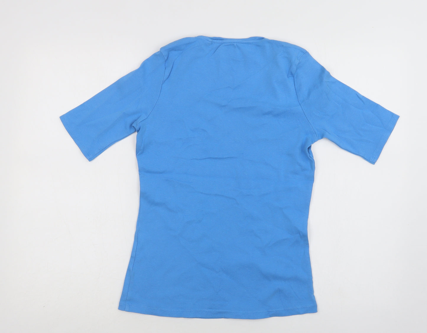 M&S Womens Blue  Cotton Basic T-Shirt Size 10 Scoop Neck