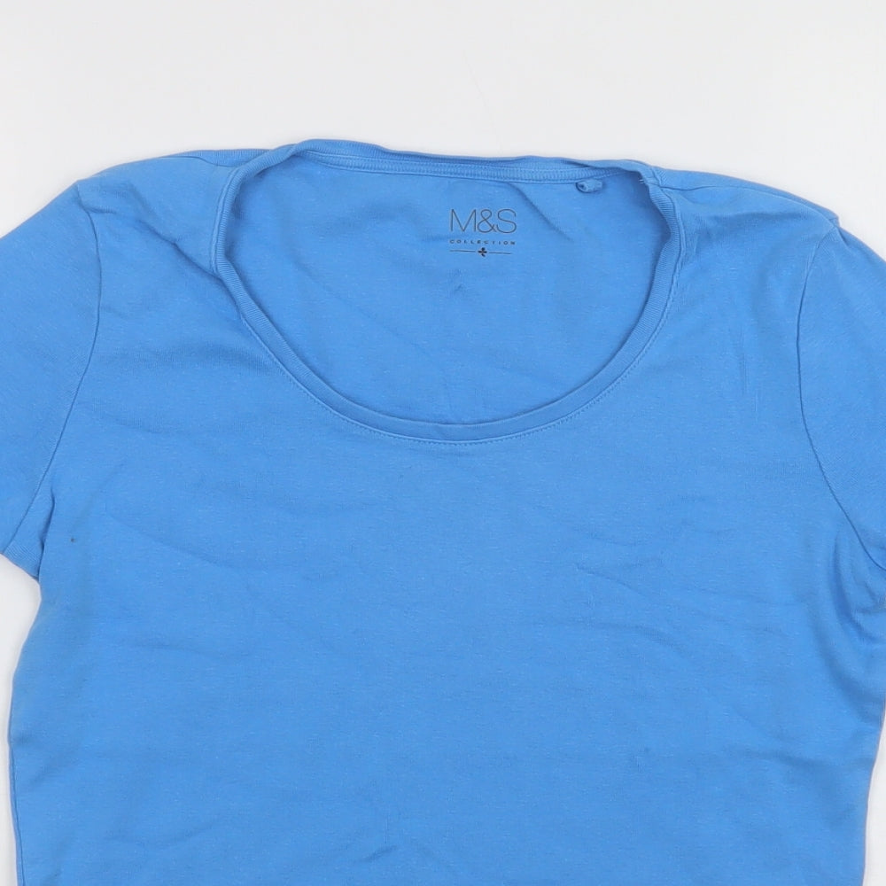 M&S Womens Blue  Cotton Basic T-Shirt Size 10 Scoop Neck