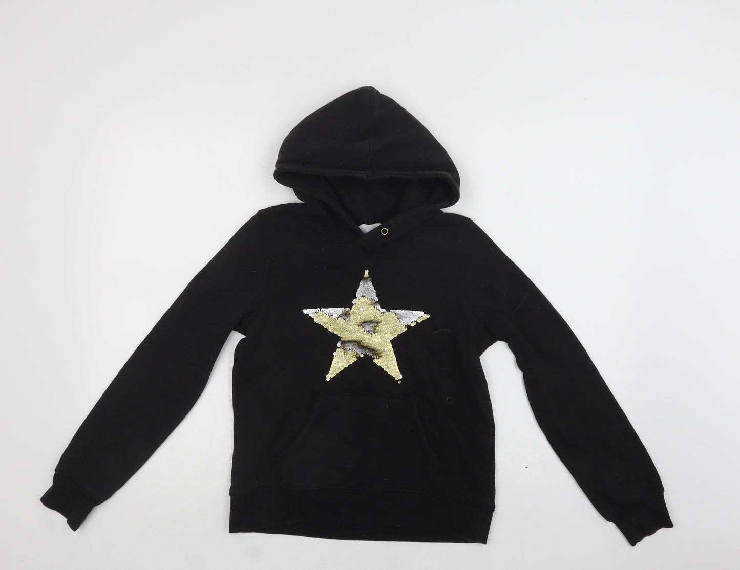 H&M Girls Black  Cotton Pullover Hoodie Size 11-12 Years   - Star