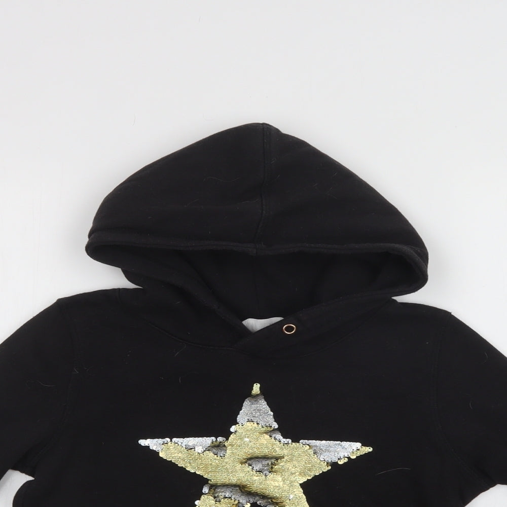 H&M Girls Black  Cotton Pullover Hoodie Size 11-12 Years   - Star