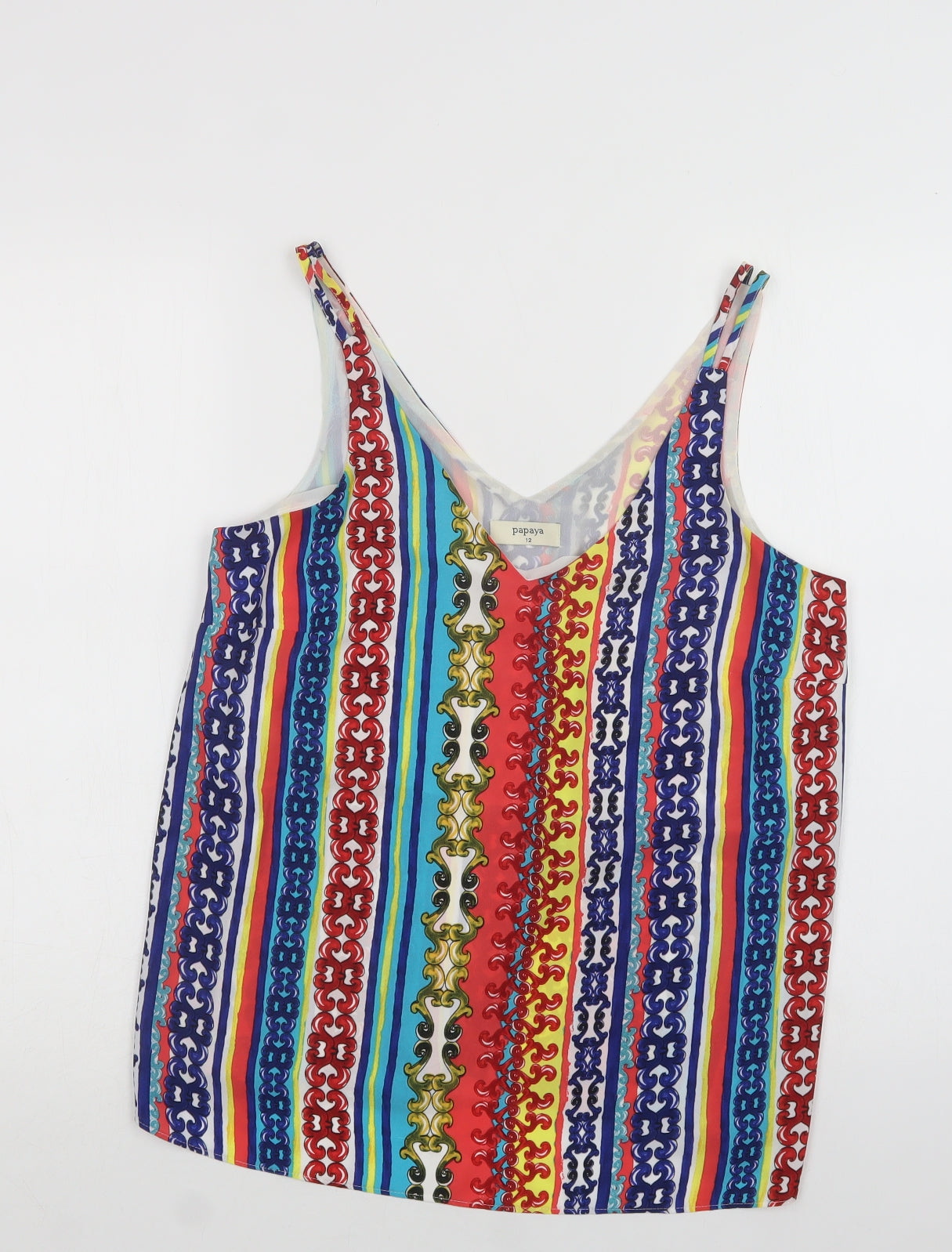 Papaya Womens Multicoloured Geometric Polyester Camisole Blouse Size 12 V-Neck