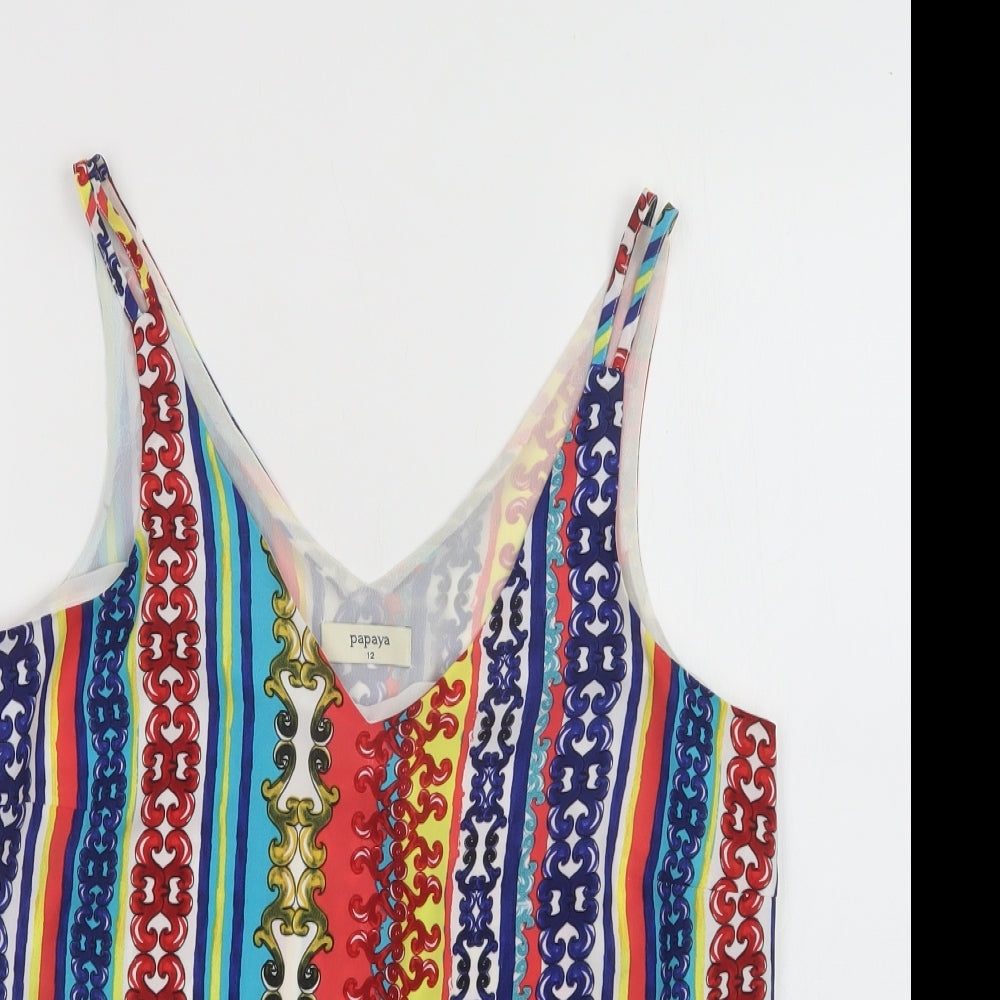 Papaya Womens Multicoloured Geometric Polyester Camisole Blouse Size 12 V-Neck