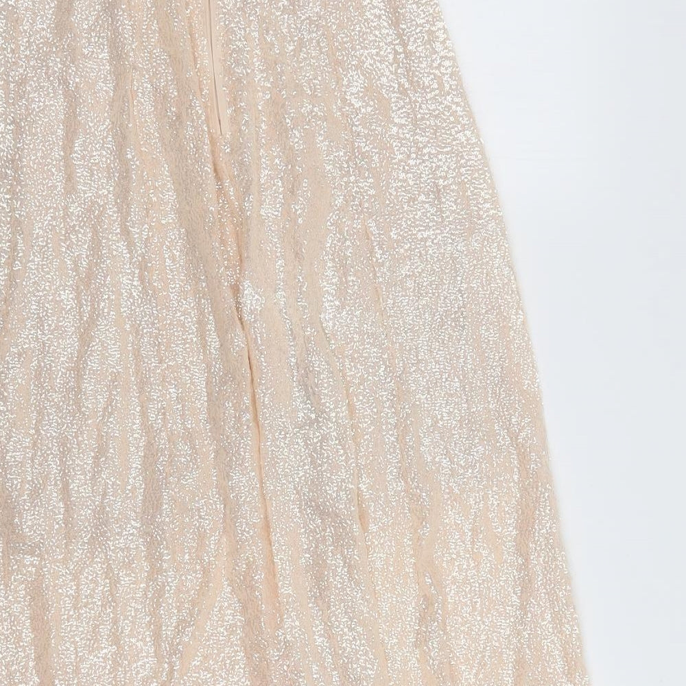 H&M Womens Gold  Polyester A-Line Skirt Size 6   Zip