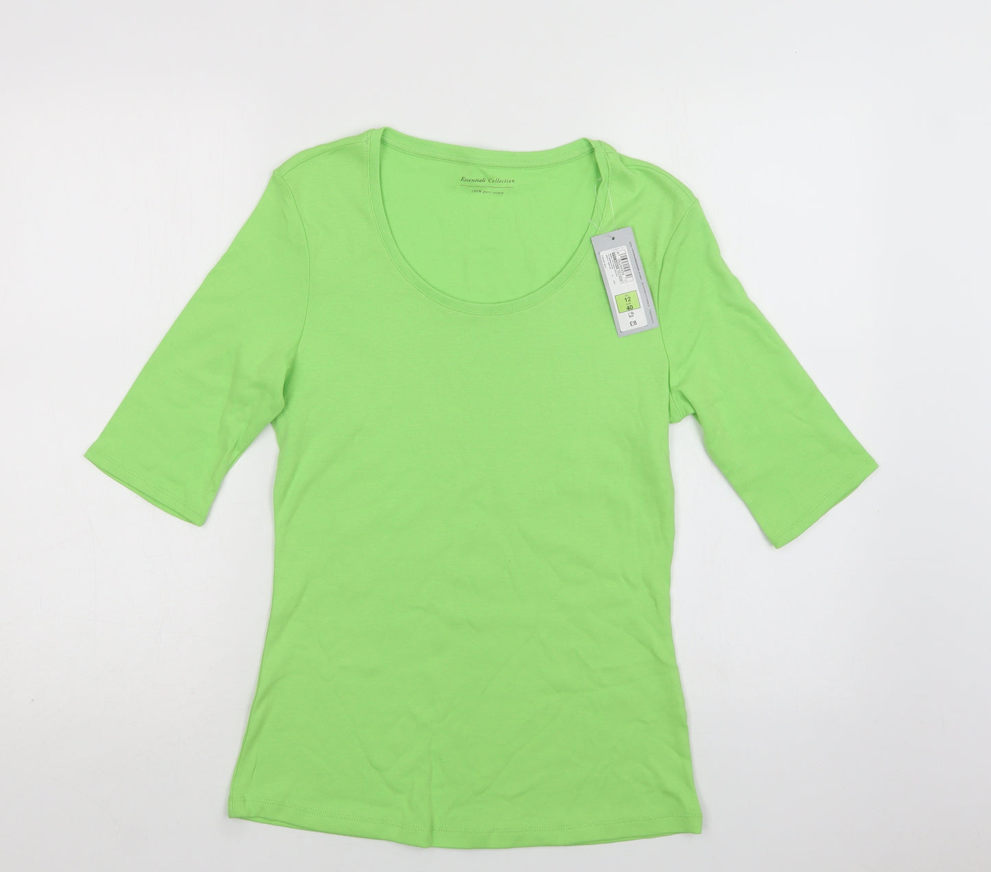 M&S Womens Green  Cotton Basic Polo Size 12 Scoop Neck