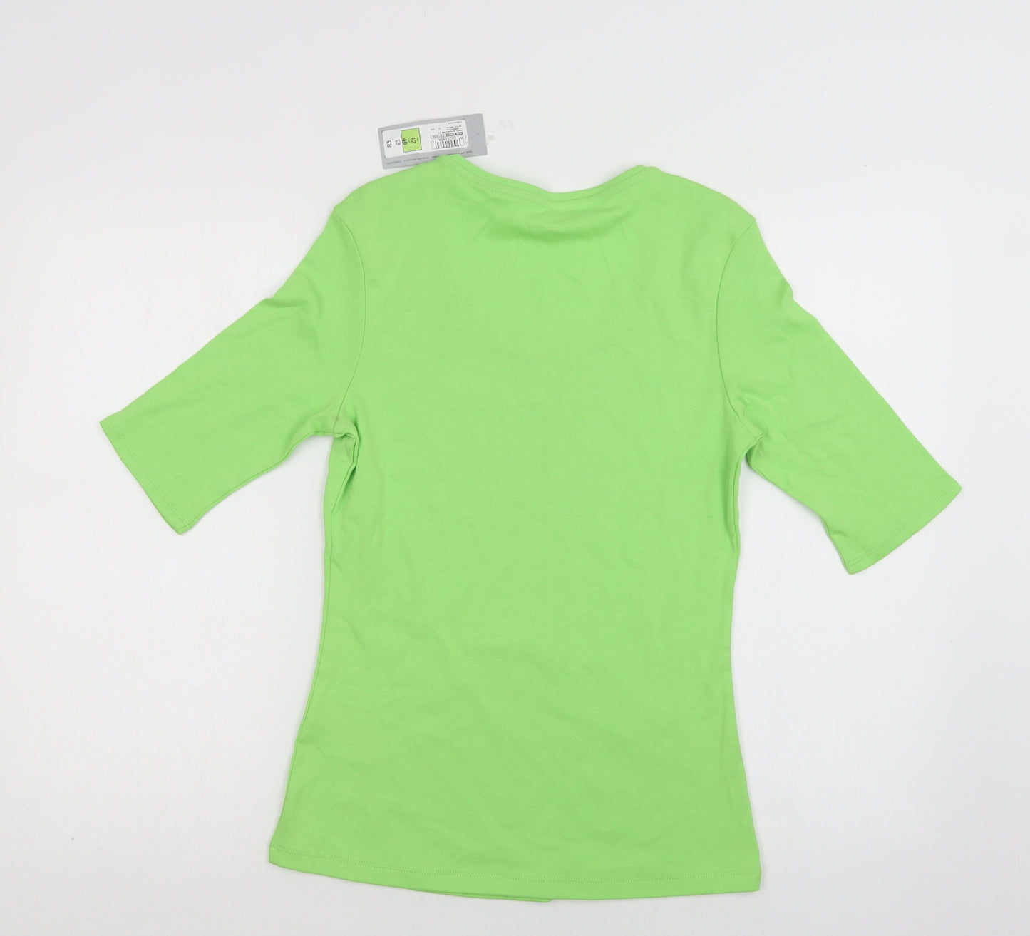M&S Womens Green  Cotton Basic Polo Size 12 Scoop Neck