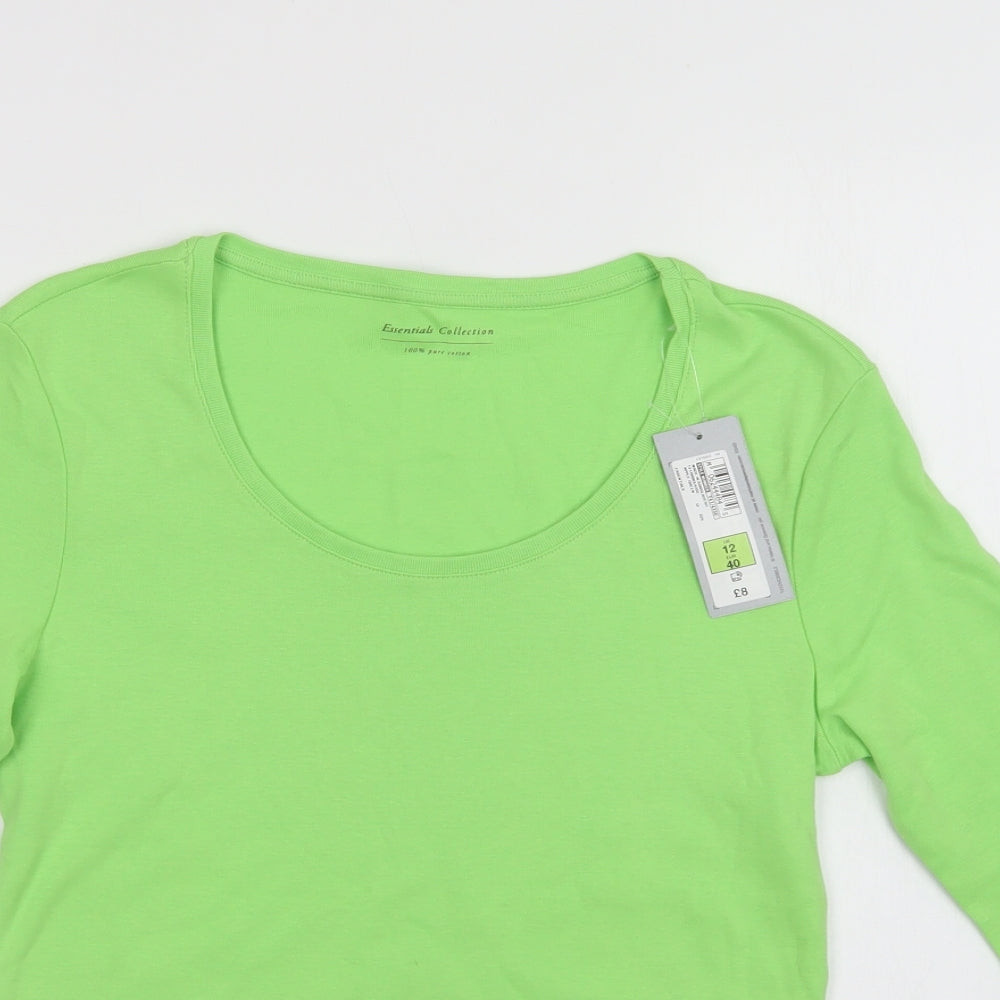 M&S Womens Green  Cotton Basic Polo Size 12 Scoop Neck