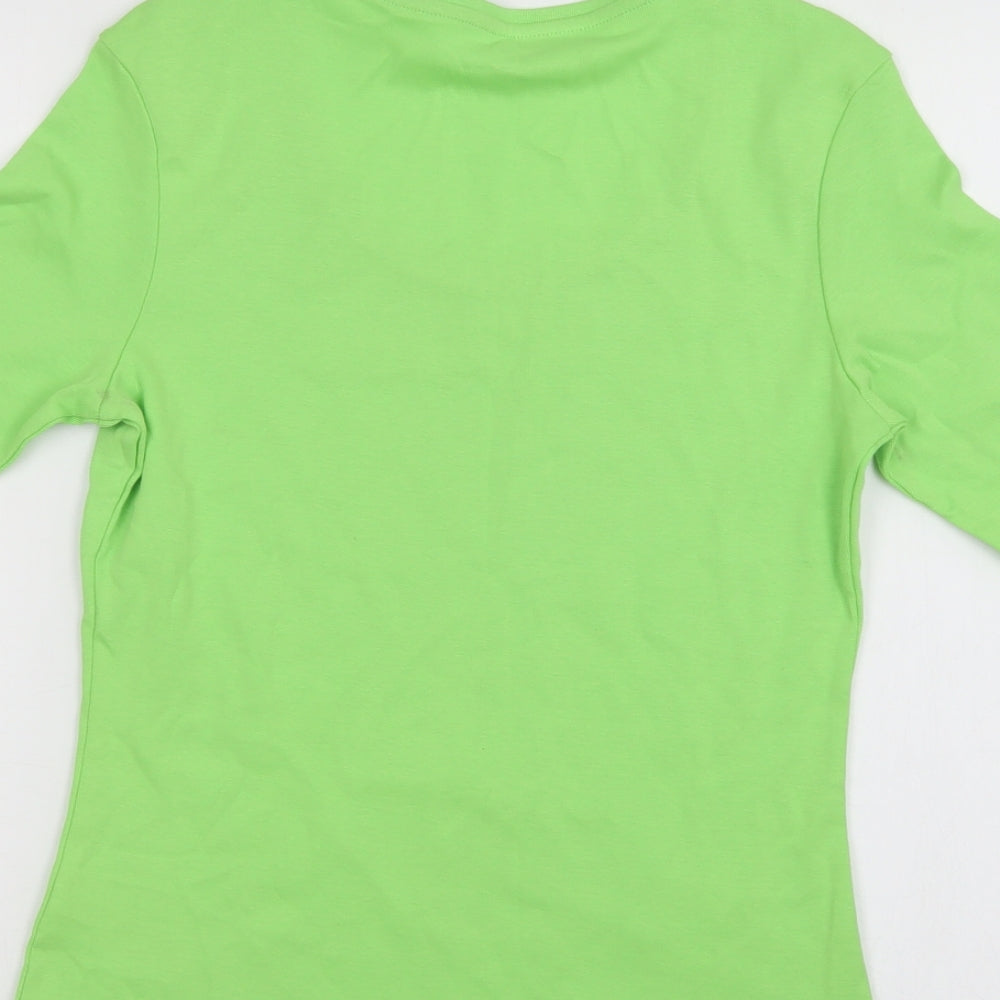 M&S Womens Green  Cotton Basic Polo Size 12 Scoop Neck