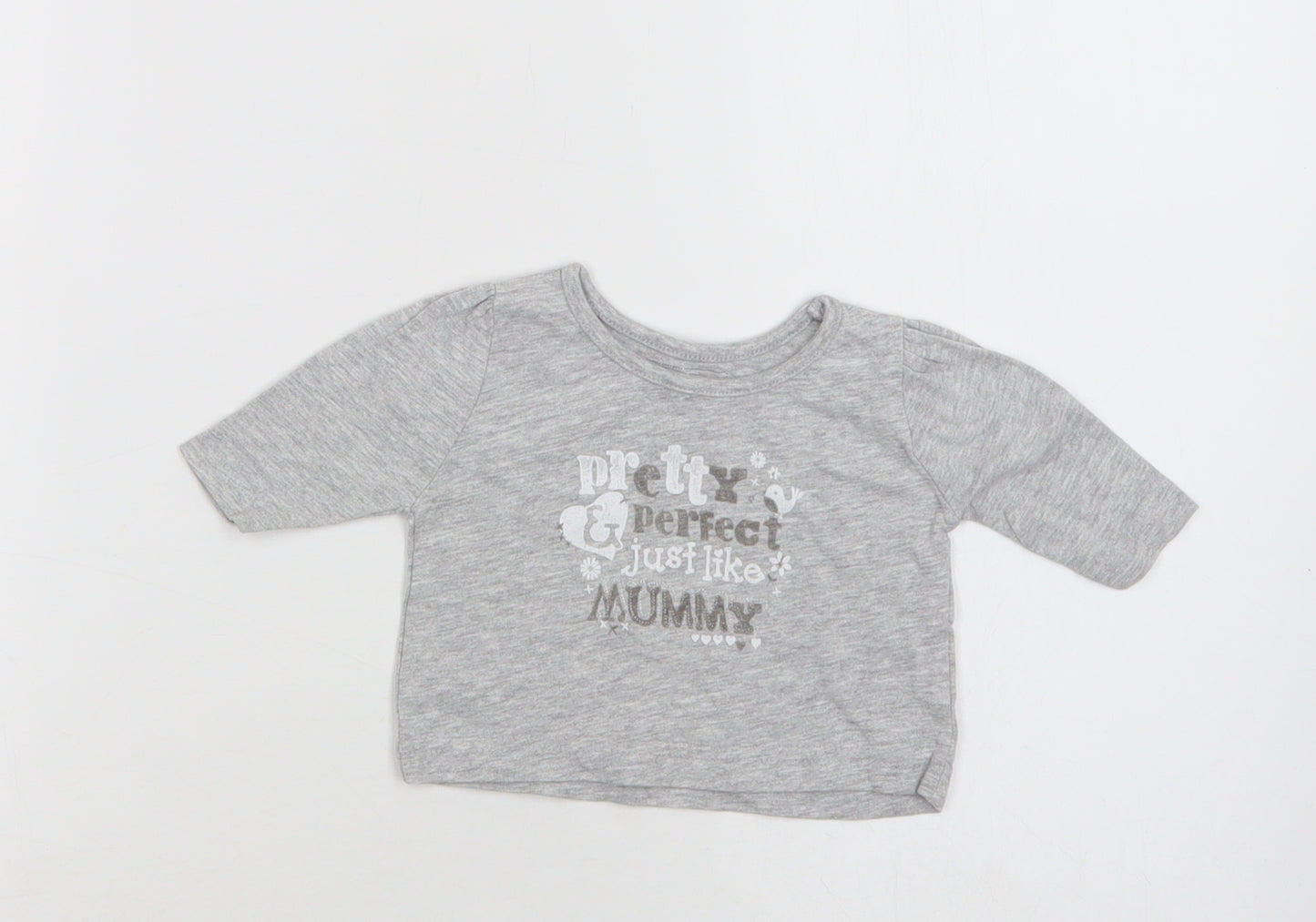 Primark Baby Grey  Cotton Basic T-Shirt Size 0-3 Months Crew Neck