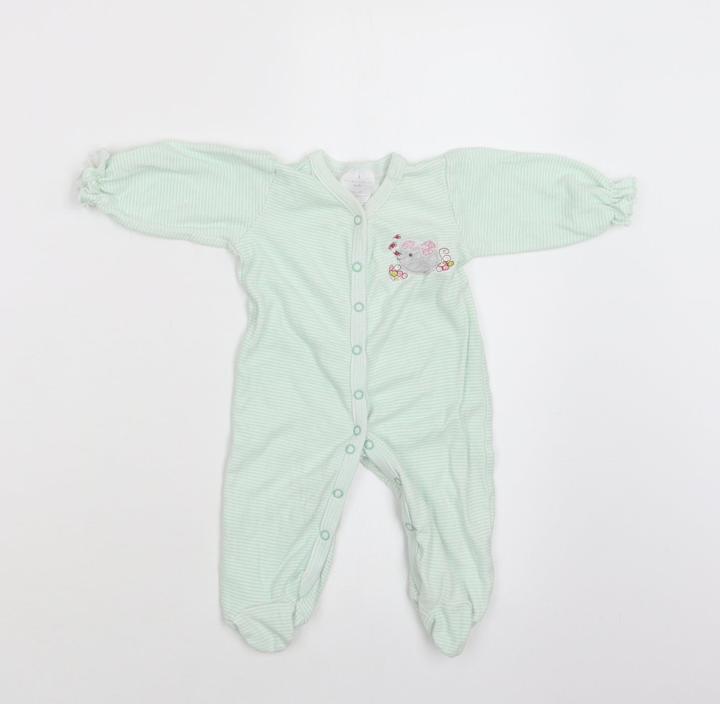 Laura Ashley Baby Green Striped Cotton Babygrow One-Piece Size 3-6 Months  Snap