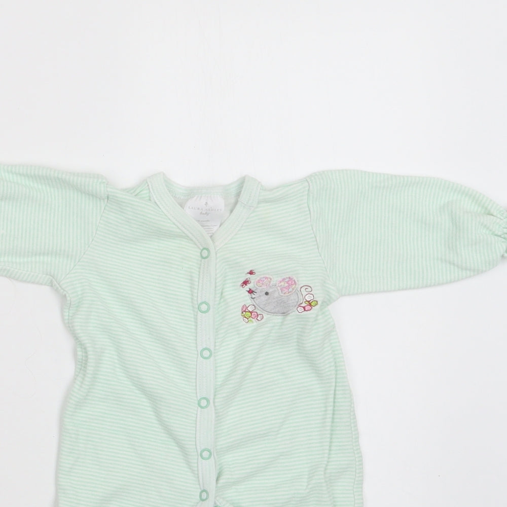 Laura Ashley Baby Green Striped Cotton Babygrow One-Piece Size 3-6 Months  Snap