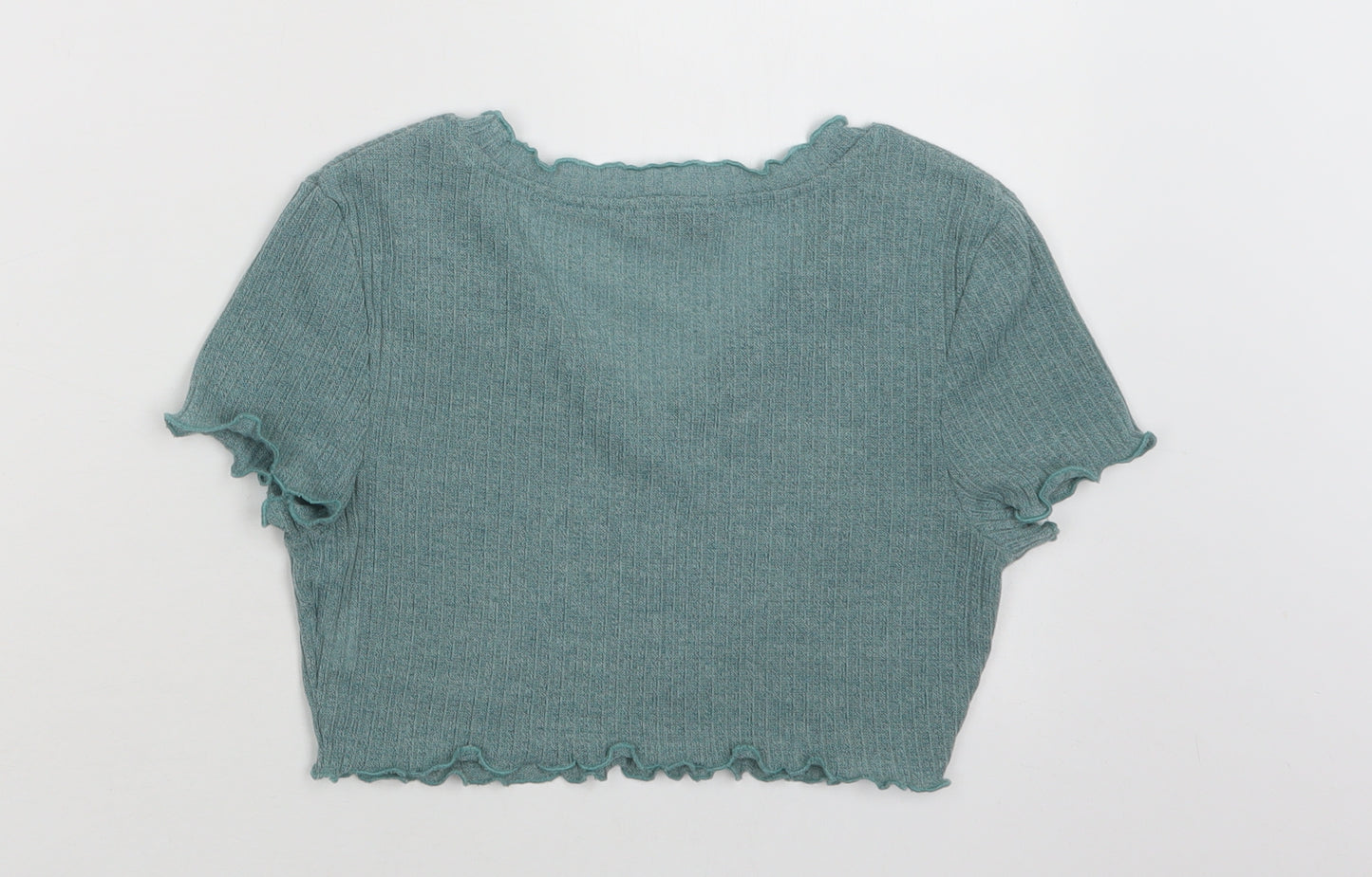SheIn Womens Green  Cotton Cropped Blouse Size M V-Neck