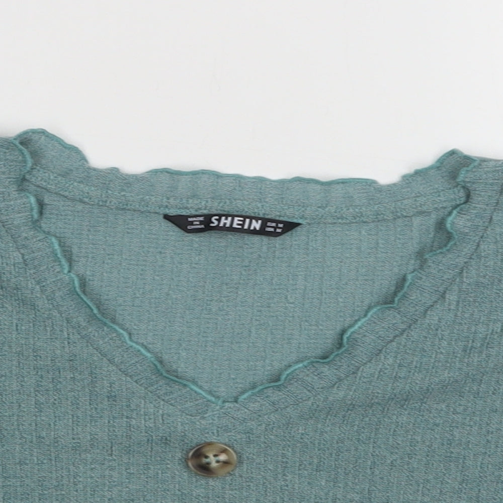 SheIn Womens Green  Cotton Cropped Blouse Size M V-Neck