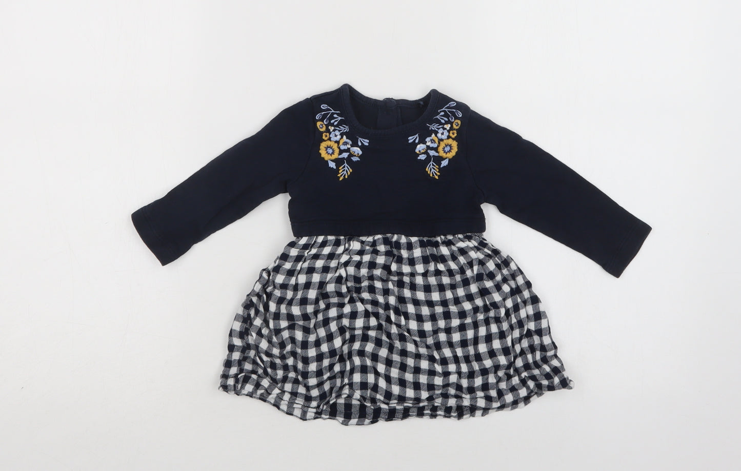 TU  Blue Check Cotton Fit & Flare  Size 3-6 Months  Crew Neck