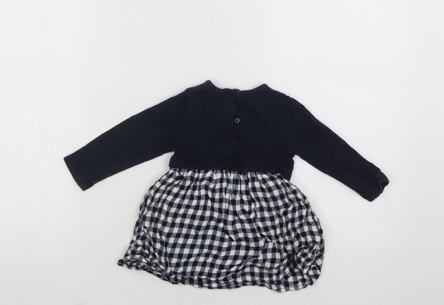 TU  Blue Check Cotton Fit & Flare  Size 3-6 Months  Crew Neck