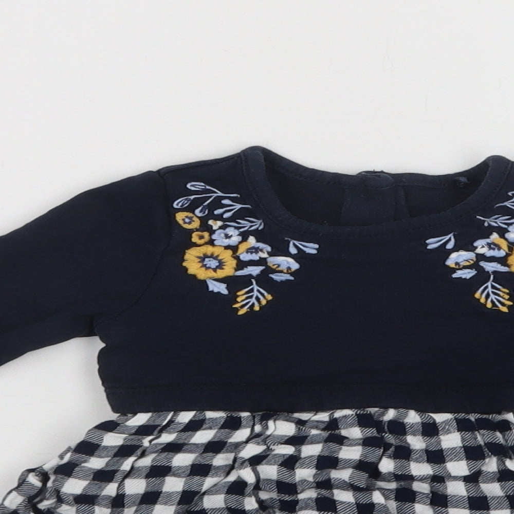 TU  Blue Check Cotton Fit & Flare  Size 3-6 Months  Crew Neck
