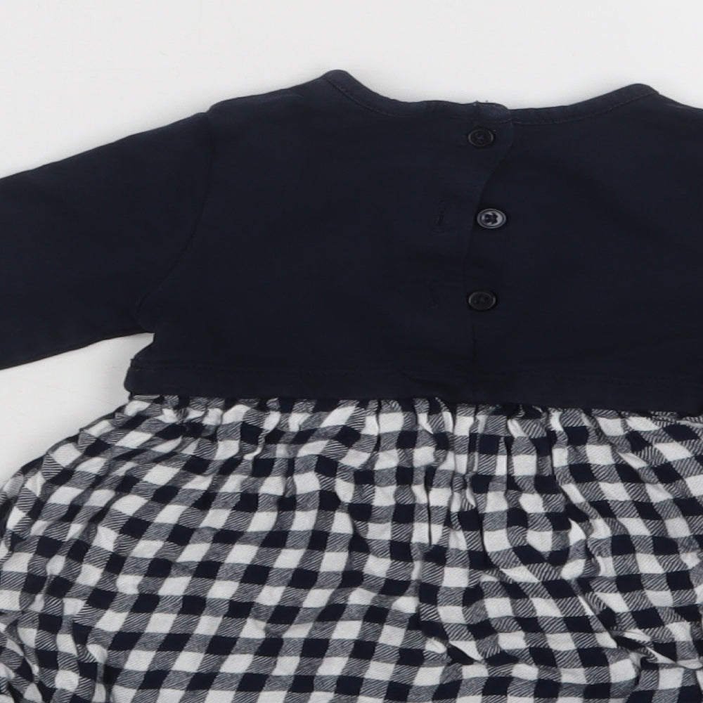TU  Blue Check Cotton Fit & Flare  Size 3-6 Months  Crew Neck