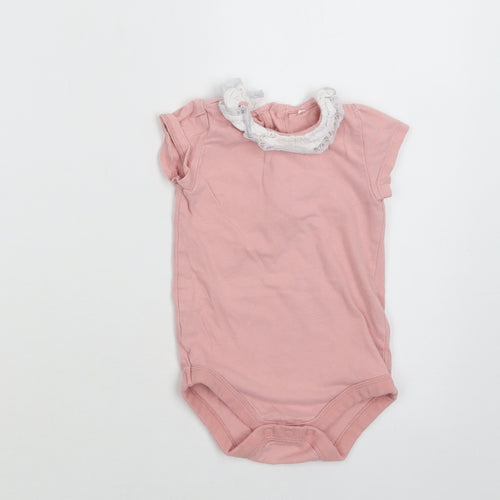 TU Baby Pink  Cotton Romper One-Piece Size 9-12 Months  Snap - Lace Detail