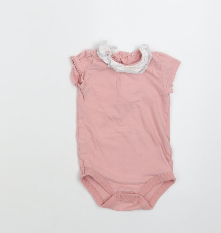 TU Baby Pink Cotton Romper One-Piece Size 9-12 Months Snap - Lace Detail