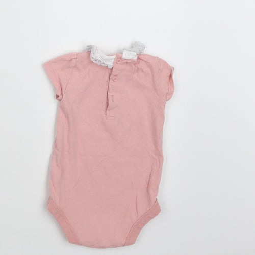 TU Baby Pink  Cotton Romper One-Piece Size 9-12 Months  Snap - Lace Detail