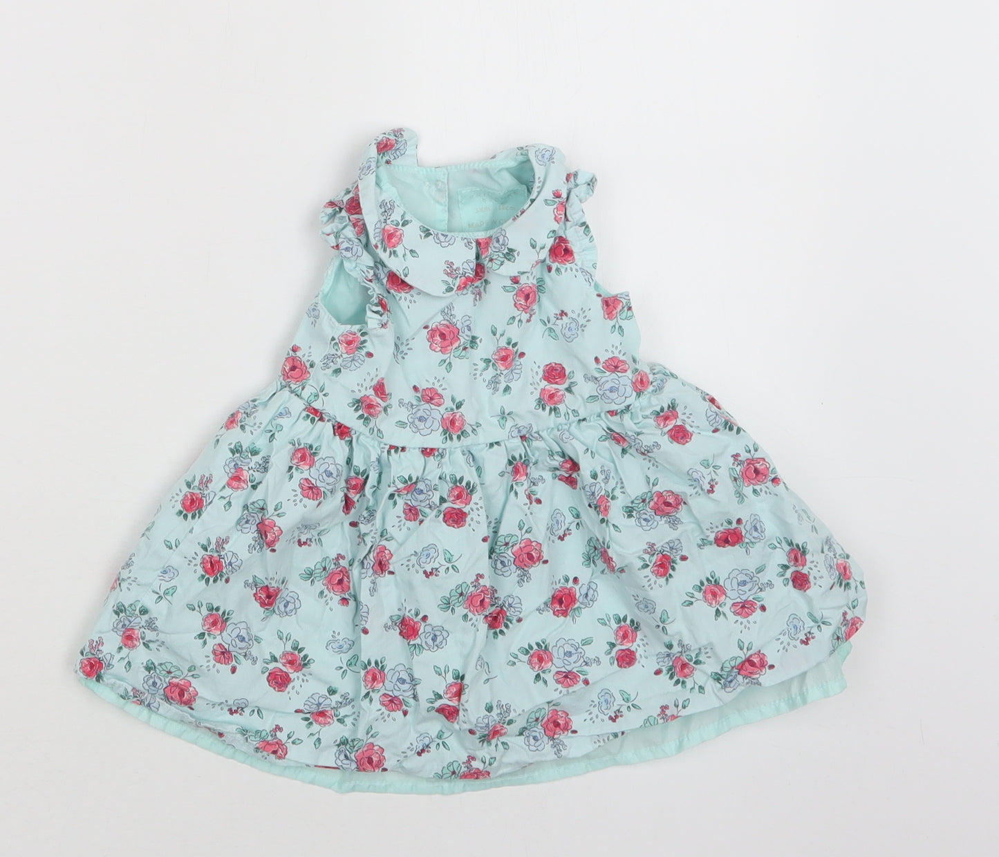 Primark Baby Green Floral Cotton Fit & Flare  Size 3-6 Months  Collared Button