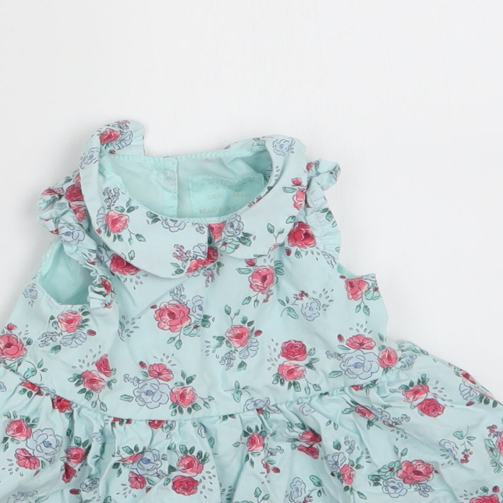 Primark Baby Green Floral Cotton Fit & Flare  Size 3-6 Months  Collared Button